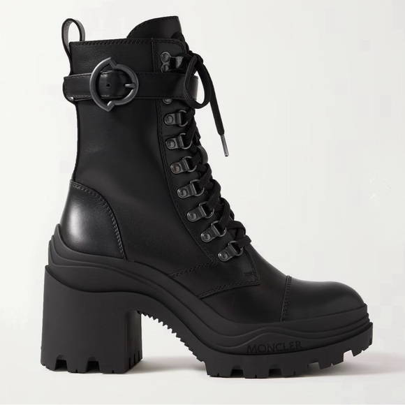Moncler Women’s Envile Buckled Leather Combat Boots Black 40 - Picture 1 of 13